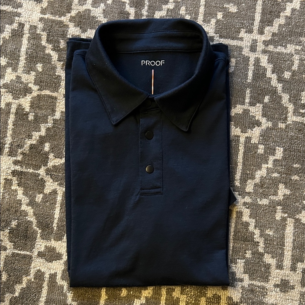 PROOF Navy Blue Merino Wool Polo Shirt - Picture 2 of 11